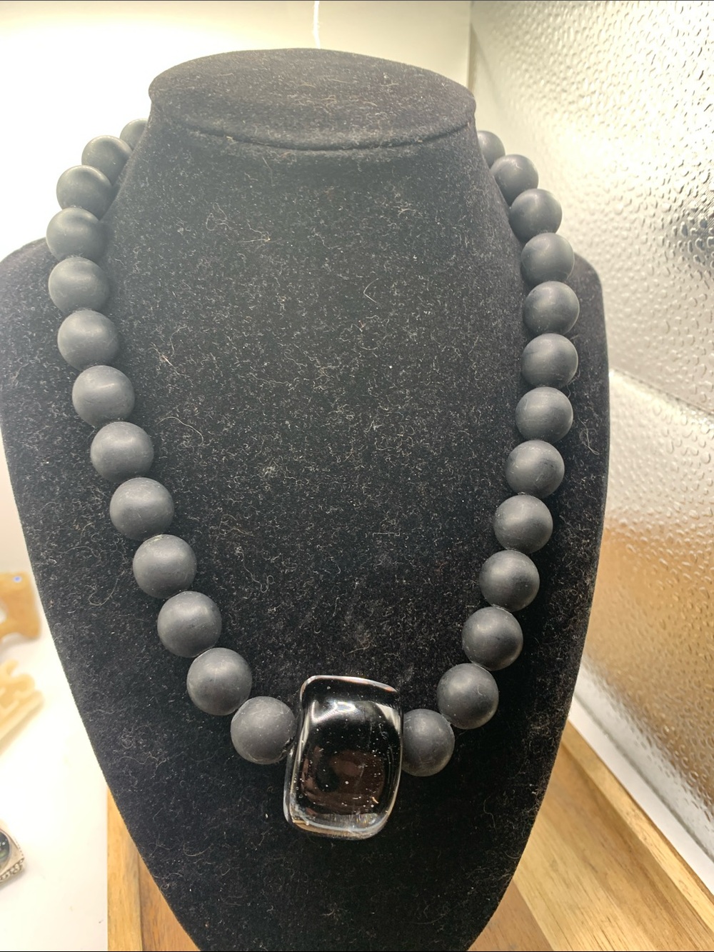 Murano Sent Black Statement Bead Necklace with Glass Pendant